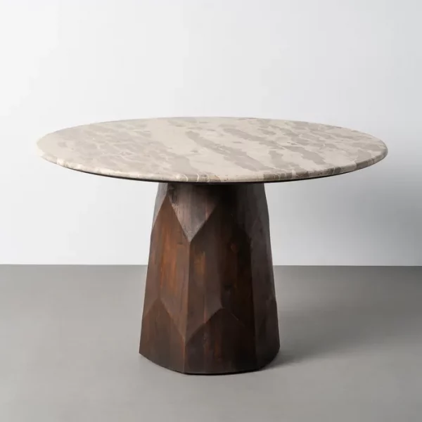 MESA COMEDOR MADERA-MÁRMOL SALÓN 120 X 120 X 77 CM