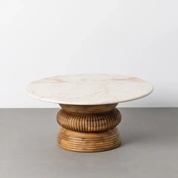 MESA CENTRO MÁRMOL/MADERA SALÓN 80 X 80 X 35 CM