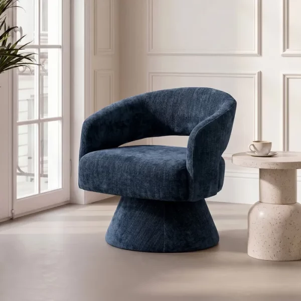 SILLÓN GIRATORIO AZUL TEJIDO-MADERA 71 X 68 X 72 CM