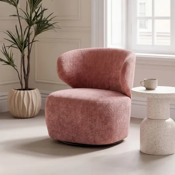 SILLÓN GIRATORIO SALMÓN TEJIDO-MADERA 73 X 68 X 74 CM