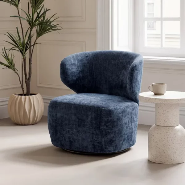 SILLÓN GIRATORIO AZUL TEJIDO-MADERA 73 X 68 X 74 CM