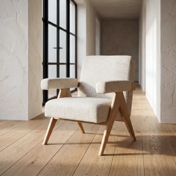 SILLÓN BEIGE TEJIDO-MADERA SALÓN 74 X 76 X 85 CM