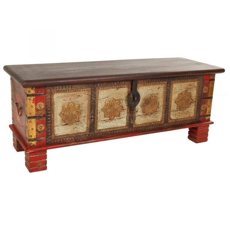 BAÚL MADERA MANGO MARRON TALLADO 115X40X46CM