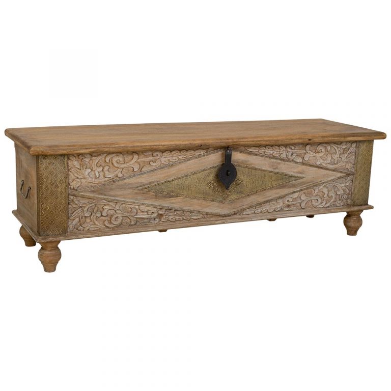 BAÚL MADERA MANGO MARRON DECORADO 150X45X46CM