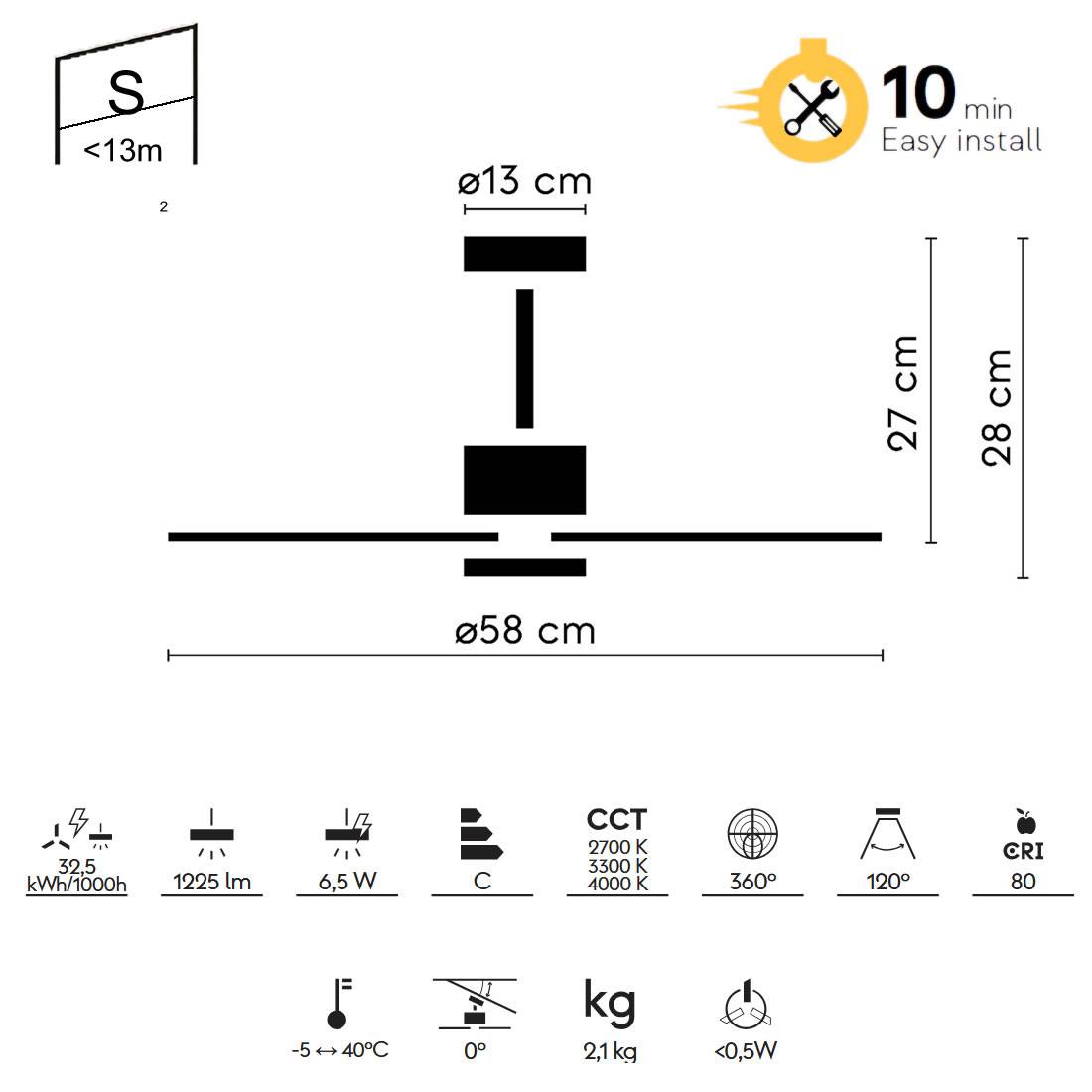 VENTILADOR SULION INSTAFAN DC LED BLANCO 58CM - Imagen 2
