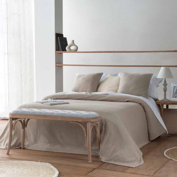 BANQUETA MADERA TAPIZADA GRIS