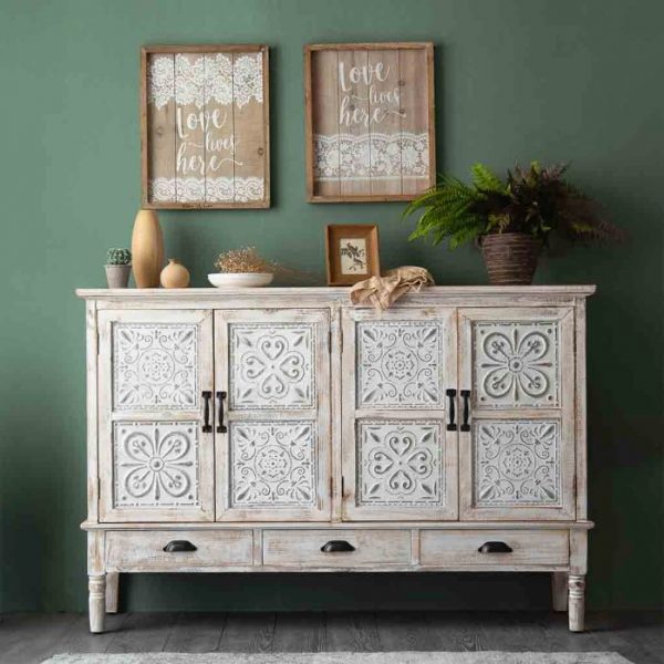 APARADOR MADERA 4 PUERTAS 3 CAJONES 150X36X100CM