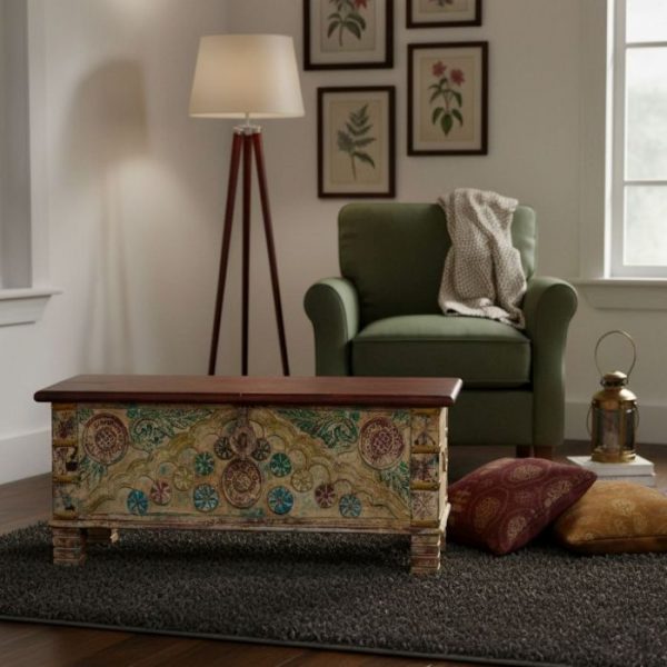 BAÚL MADERA MANGO BEIGE ENVEJECIDO 115X40X45CM