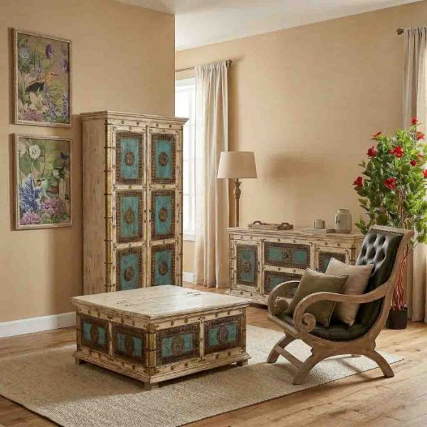 MESA CENTRO MADERA MANGO BLANCA 100X100X47CM