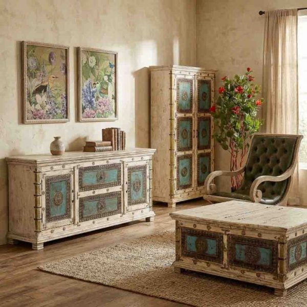 APARADOR MADERA MANGO BLANCO 165X45X76CM