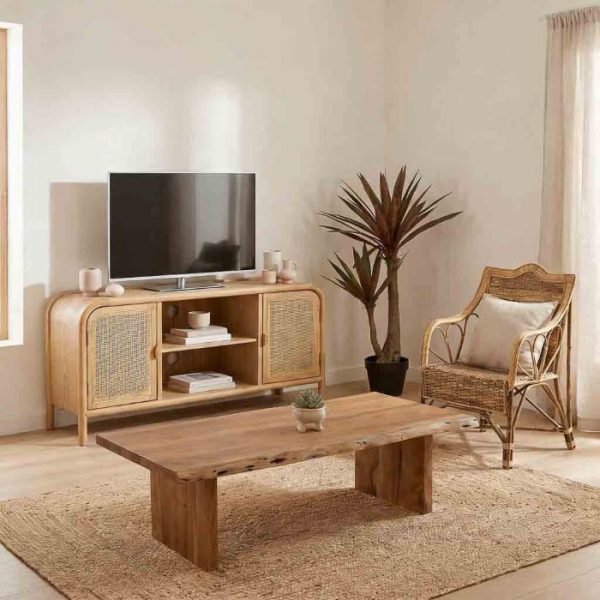 MUEBLE TV MADERA RATÁN MARRÓN 120X39X60CM