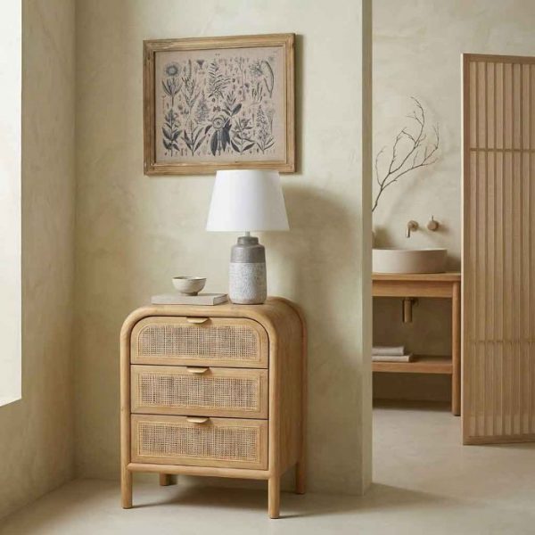 MESITA NOCHE MADERA RATÁN MARRÓN 45X35X69CM