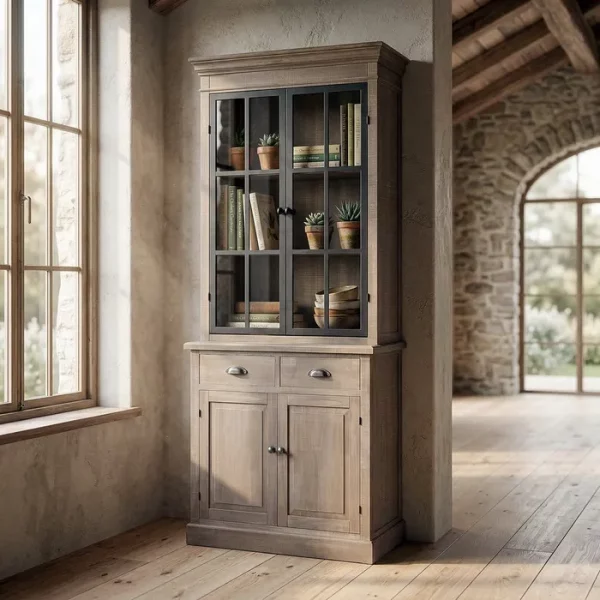 VITRINA NATURAL-NEGRO MADERA DE PINO 87 X 40 X 198 CM