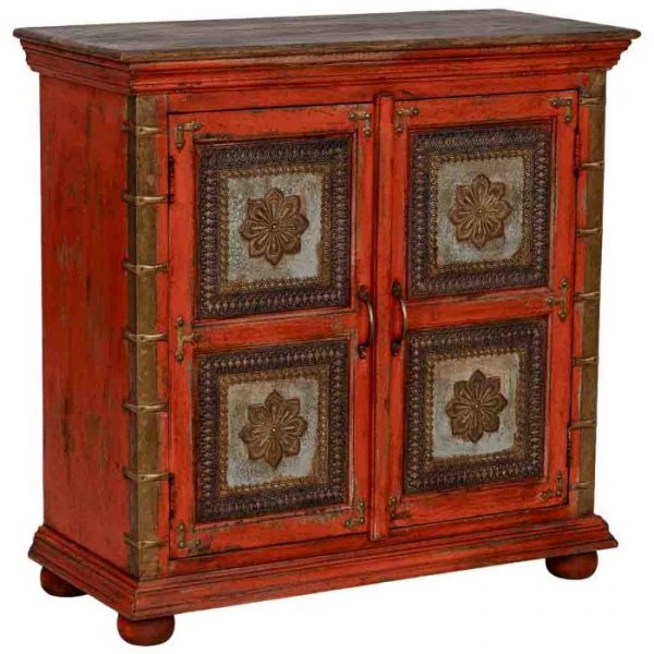 RECIBIDOR MADERA MANGO ROJO 90X40X90CM