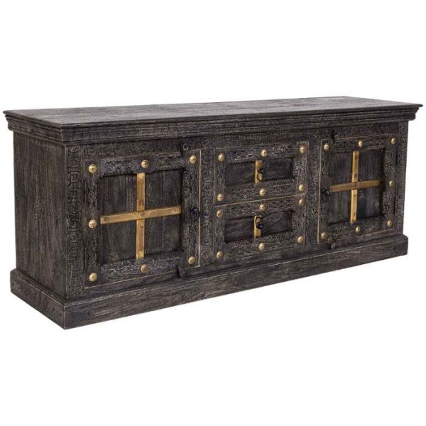 MUEBLE BAJO MADERA MANGO Y LATÓN GRIS 165X46X65CM