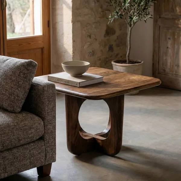 MESA CENTRO MARRÓN MADERA DE MANGO 60 X 60 X 40 CM