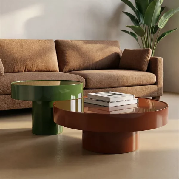 MESA CENTRO TEJA CRISTAL-METAL 80 X 80 X 32,50 CM