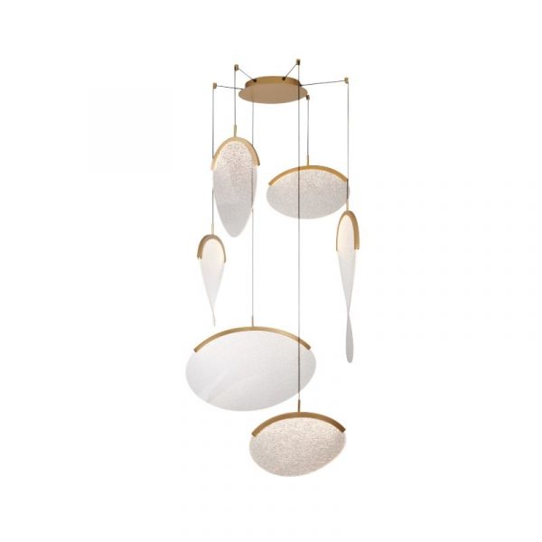 LAMPARA LED OASIS 80W ORO 6 COLGANTES 9644 MANTRA