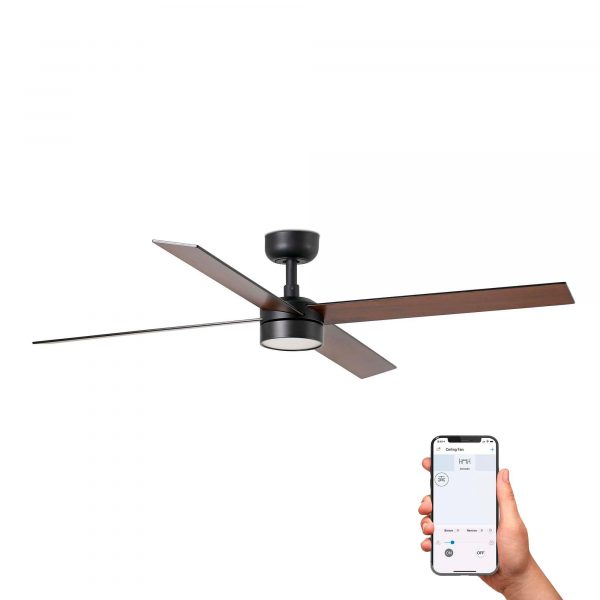 FARO RUDDER L 4 LED VENTILADOR NEGRO-NOGAL TUYA