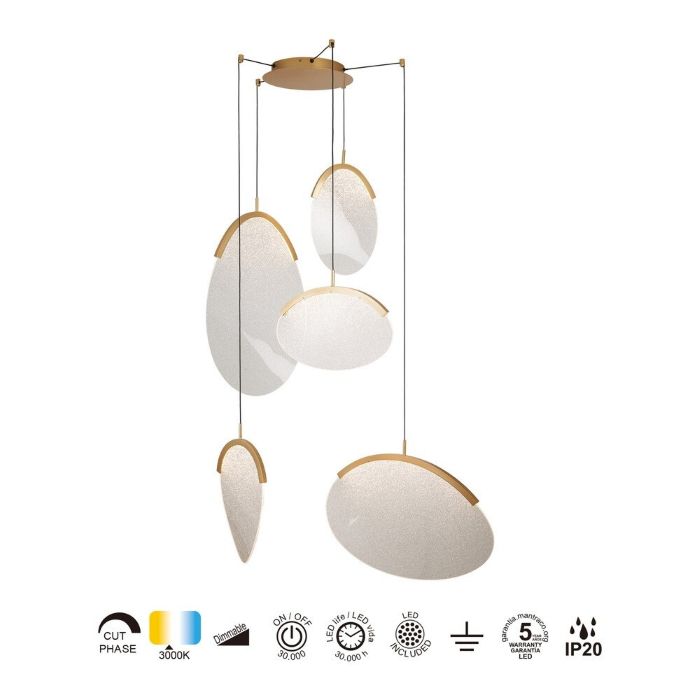 LAMPARA LED OASIS 65W ORO 5 COLGANTES 9645 MANTRA - Imagen 2