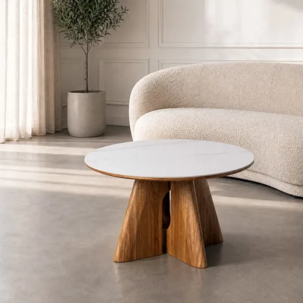 MESA CENTRO BEIGE-MARRÓN DM-CERÁMICA 80 X 80 X 45 CM