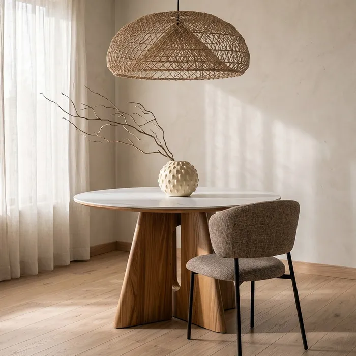 MESA COMEDOR BEIGE-MARRÓN DM-CERÁMICA 120 X 120 X 75 CM