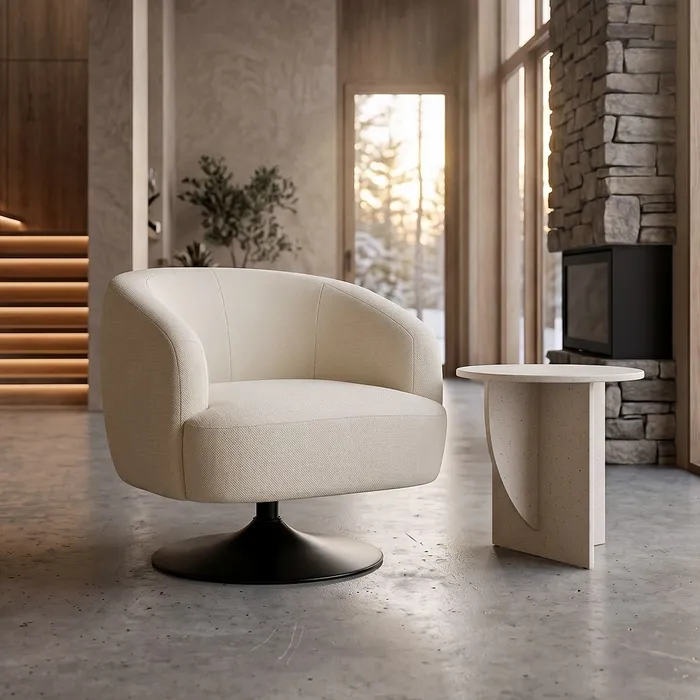 SILLÓN GIRATORIO CREMA TEJIDO-METAL 73 X 80 X 73 CM