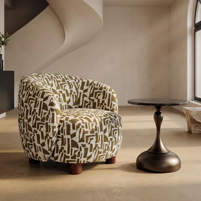 SILLÓN ESTAMPADO CREMA-OCRE TEJIDO-METAL 73 X 82 X 70 CM