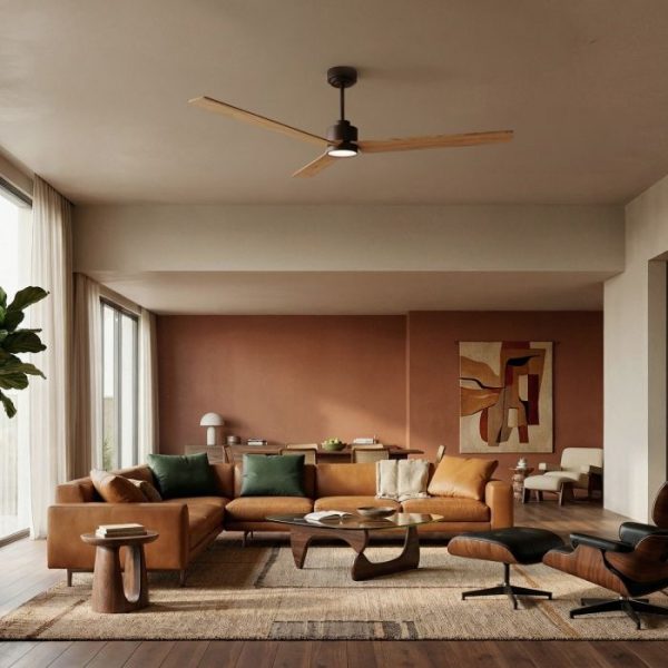SULION ANNE XL VENTILADOR LED MARRON OXIDO MADERA CLARA
