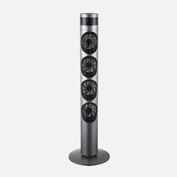 VENTILADOR TORRE MOMBUEY GRIS 3VEL 25W 4VENTILADORES DC FIJO Y ROTATORIO,ORIENTABLE,TEMPORIZADOR12H 117X34X34CM