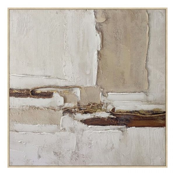 CUADRO LIENZO MARCO MADERA NATURAL 120X120CM ABSTRACTO