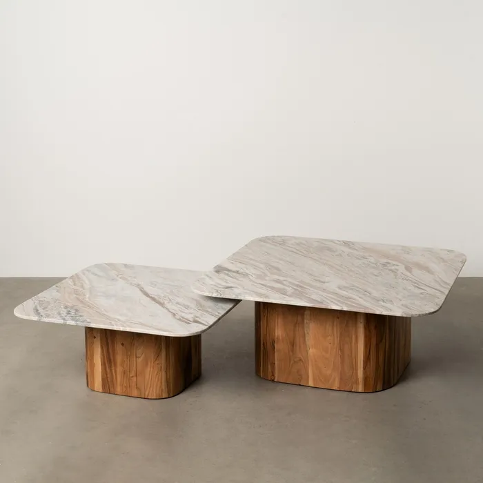 S/2 MESA CENTRO MADERA-MÁRMOL SALÓN 100 X 100 X 41 CM - Imagen 12