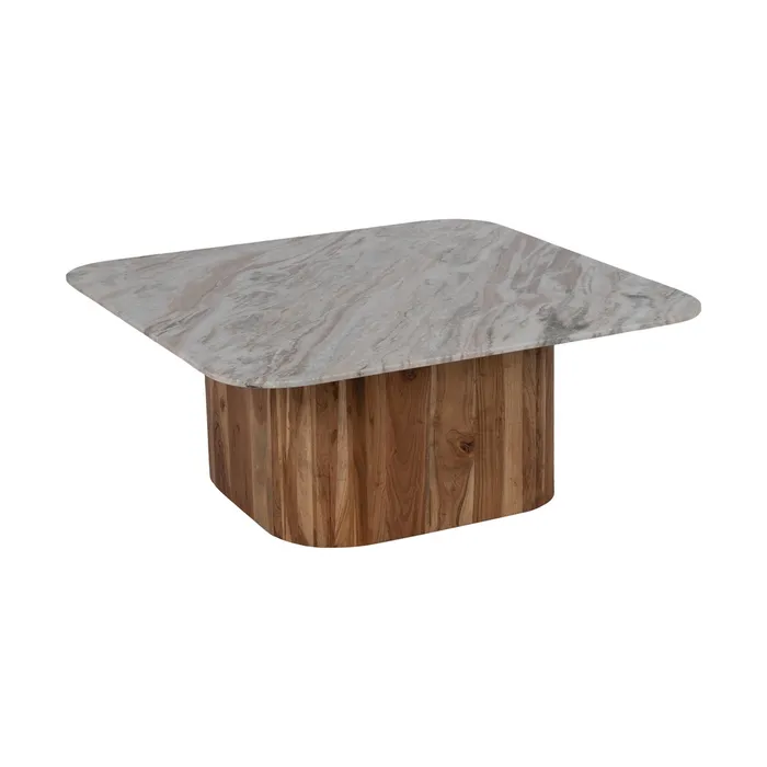 S/2 MESA CENTRO MADERA-MÁRMOL SALÓN 100 X 100 X 41 CM - Imagen 3