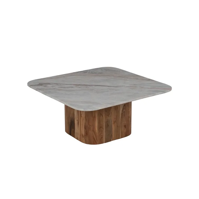 S/2 MESA CENTRO MADERA-MÁRMOL SALÓN 100 X 100 X 41 CM - Imagen 4