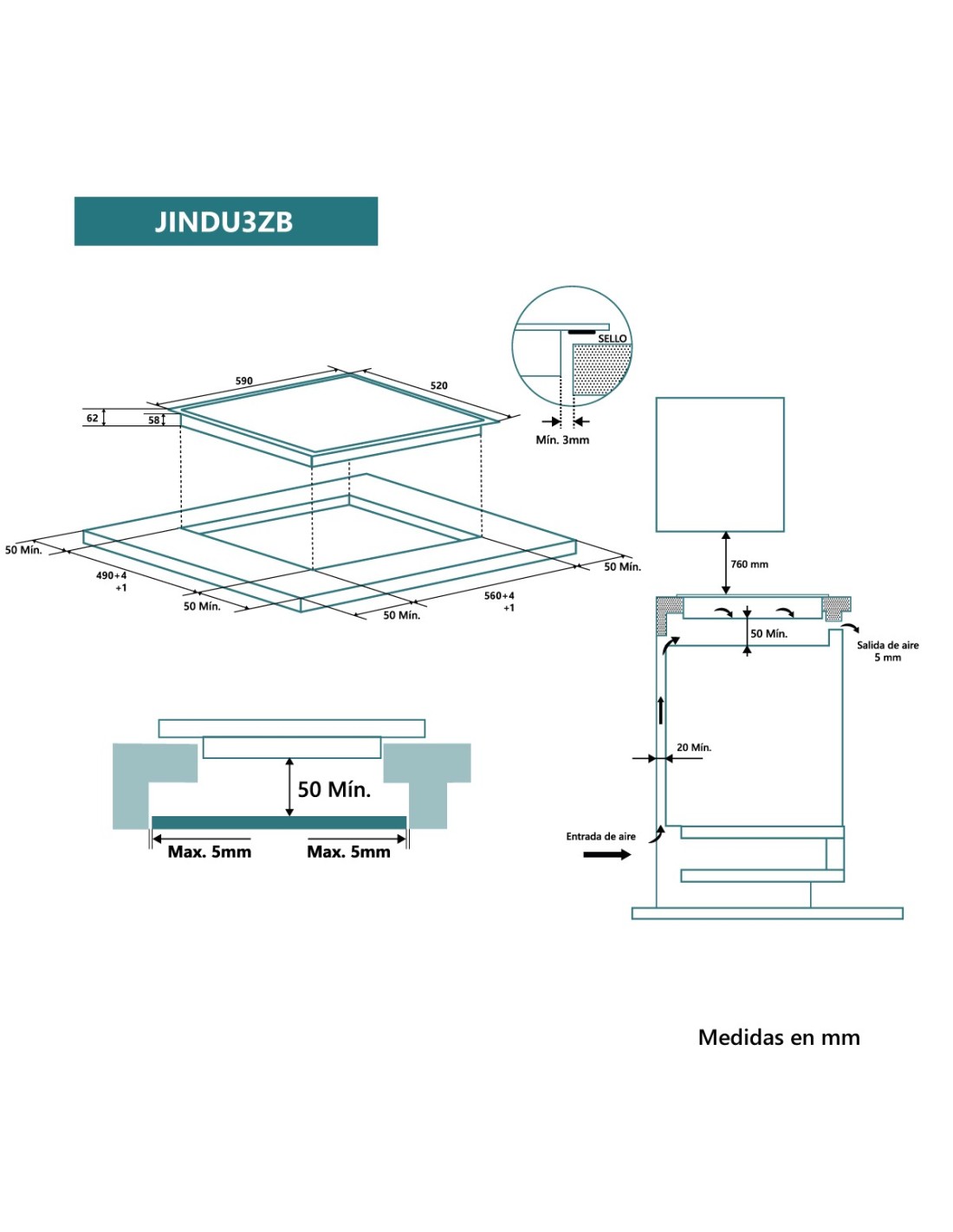 PLACA INDUCCION JOHNSON 3 ZONAS JINDU3ZB - Imagen 2