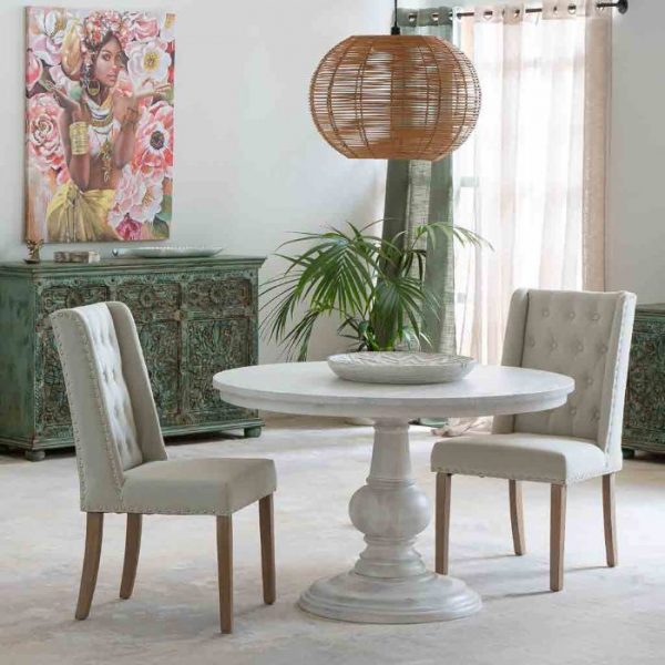 MESA COMEDOR MADERA MANGO BLANCO 120X120X77CM
