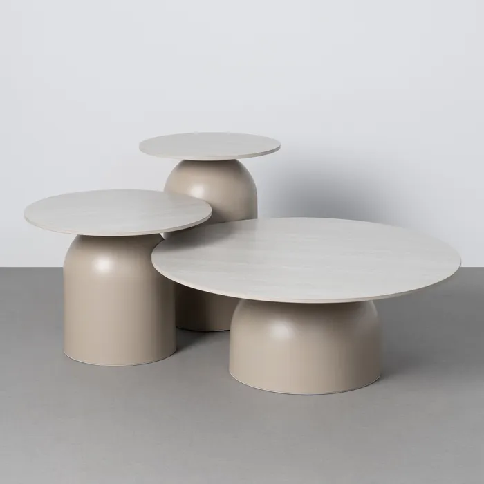 S/3 MESA CENTRO BEIGE PIEDRA SINTERIZADA 80 X 80 X 30 CM