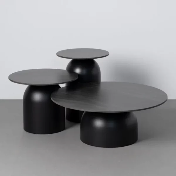 S/3 MESA CENTRO NEGRO PIEDRA SINTERIZADA 80 X 80 X 30 CM