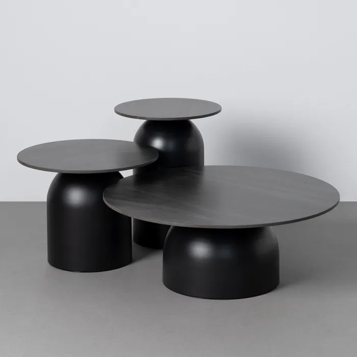 S/3 MESA CENTRO NEGRO PIEDRA SINTERIZADA 80 X 80 X 30 CM