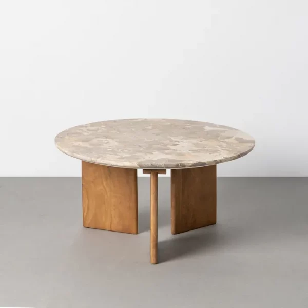 MESA CENTRO BEIGE PIEDRA NATURAL-MADERA 80 X 80 X 40 CM