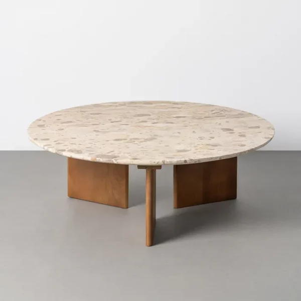 MESA CENTRO BEIGE PIEDRA NATURAL-MADERA 100 X 100 X 35 CM