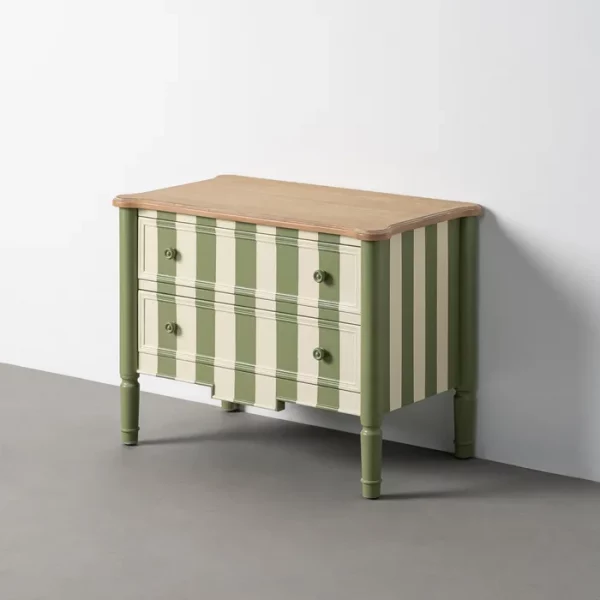 MUEBLE AUXILIAR RAYAS VERDE-CREMA MADERA 80 X 45 X 60 CM