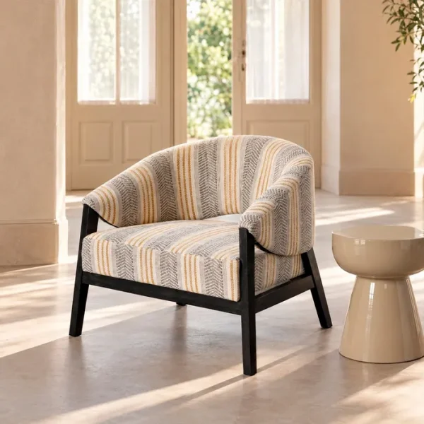 SILLÓN RAYAS GRIS TEJIDO-MADERA 82 X 60 X 72 CM
