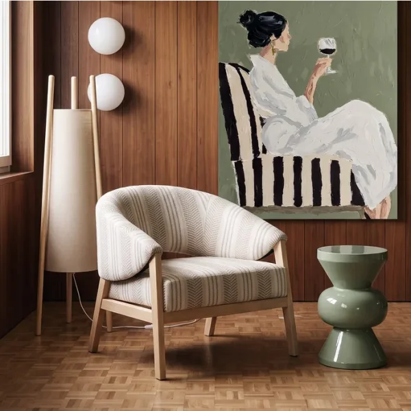 SILLÓN RAYAS BEIGE TEJIDO-MADERA 82 X 60 X 72 CM