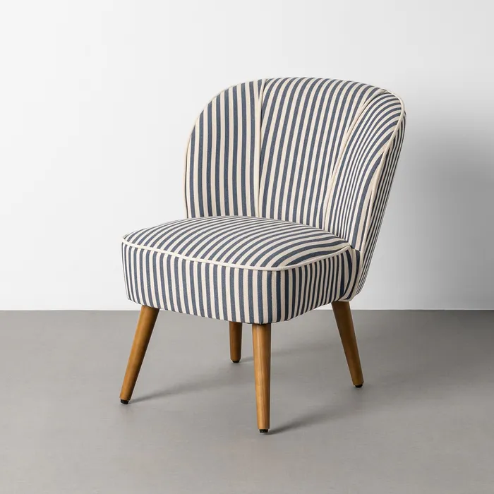 SILLÓN RAYAS AZUL MADERA DE CAUCHO 54 X 64 X 73 CM