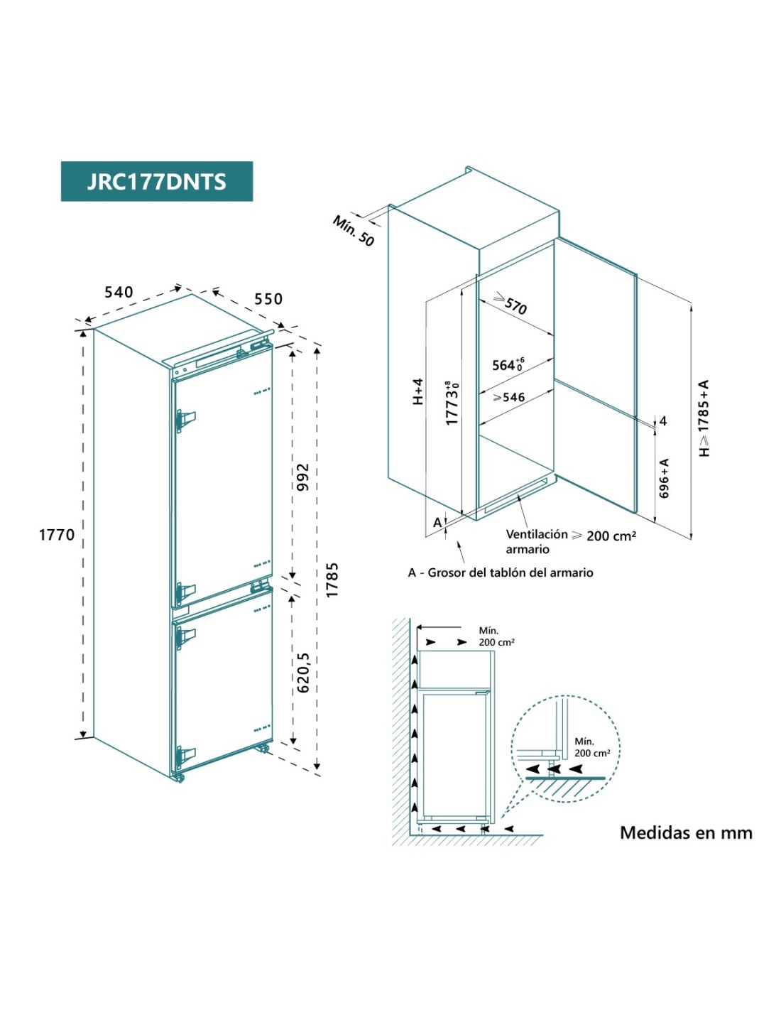 COMBI INTEGRABLE JOHNSON 179X54 D BLANCO JRC177DNTS - Imagen 3