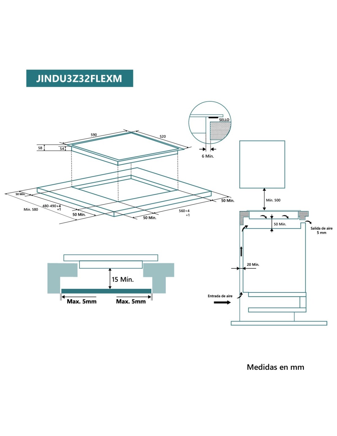 PLACA INDUCCION FLEXIBLE JOHNSON 60CM 3 ZONAS JINDU3Z32FLEXM - Imagen 2