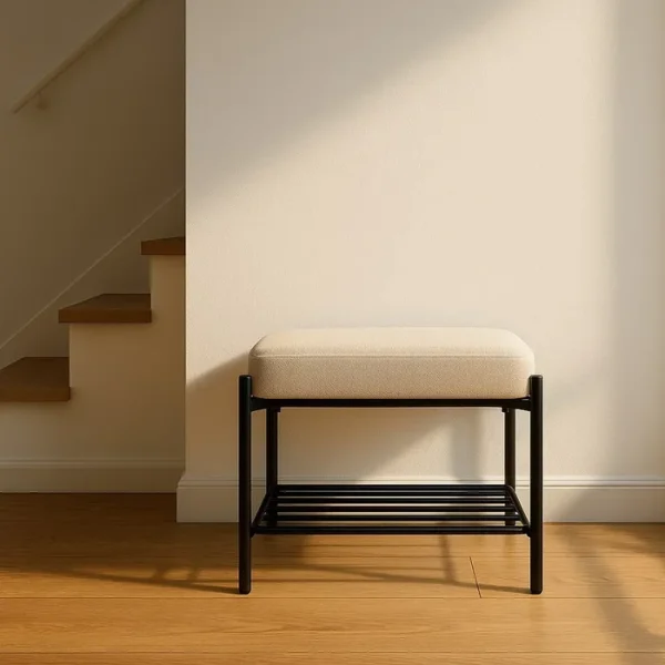 BANQUETA BEIGE TEJIDO-METAL 51 X 37 X 45 CM