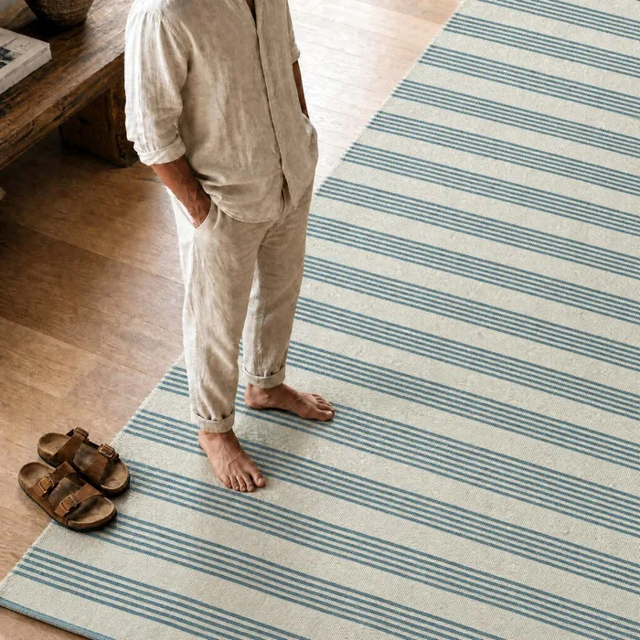 ALFOMBRA RAYAS NATURAL-AZUL 200 X 300 CM