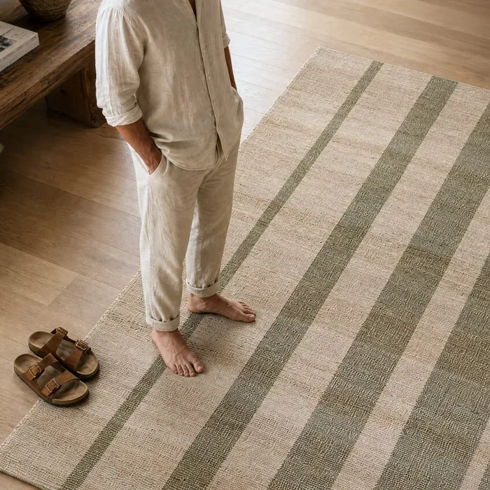 ALFOMBRA RAYAS NATURAL YUTE-ALGODÓN 160 X 230 CM
